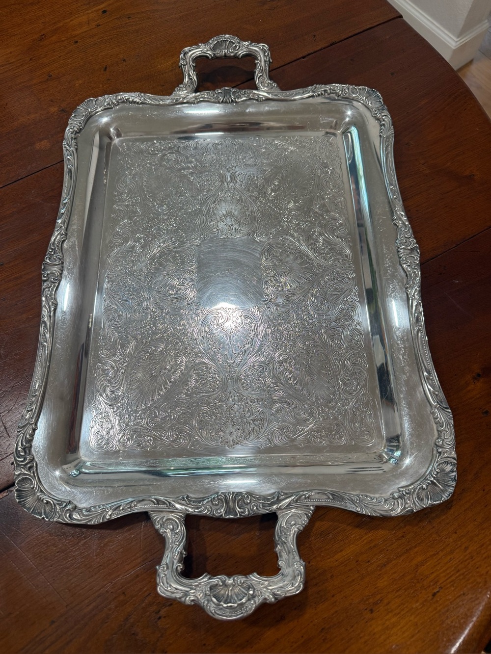 Antique Wm. Rogers Eagle & Star Silverplate Handled Serving Tray 23.5” Vintage